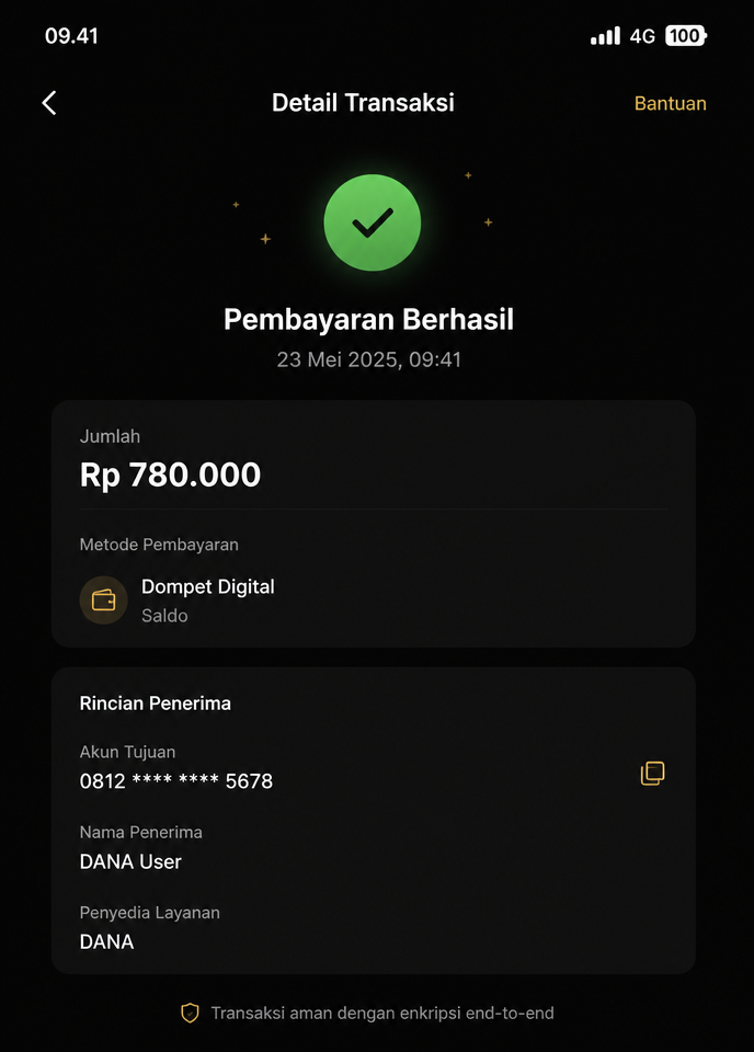 Bukti transfer Rp 780.000 kepada worker Rani P.